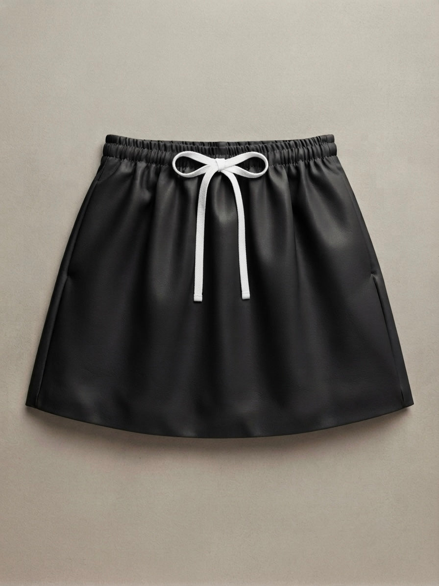 Faux Leather A-Line Mini Skirt- Shorts attached