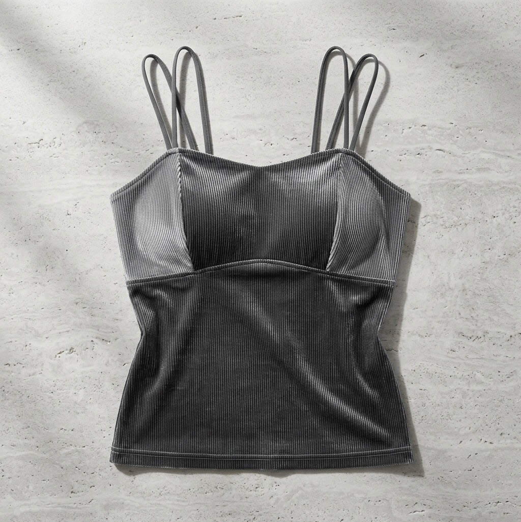 Double-Strap Ribbed built-In Bra Top