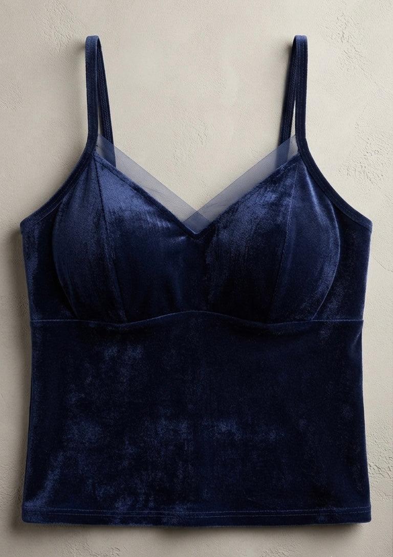 Navy Velvet Built-In bra top