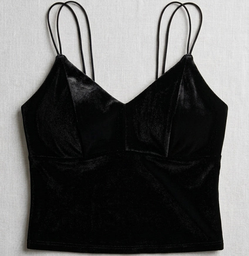 Black Crushed Velvet built-In Bra Top