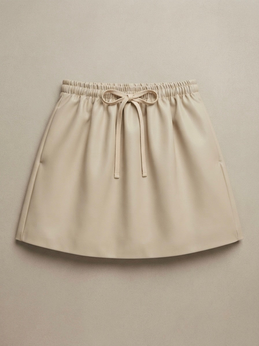 Faux Leather A-Line Mini Skirt- Shorts attached