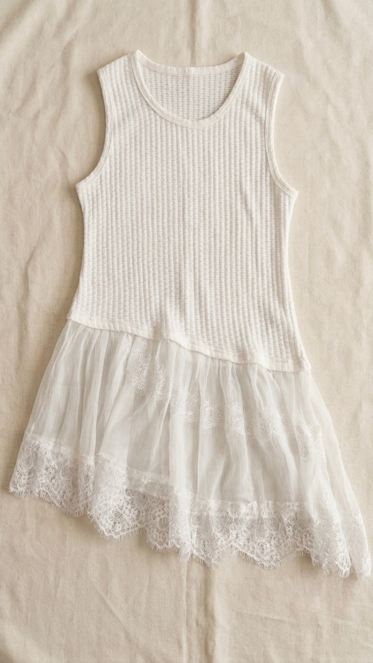 "Soft Girl" Lace Waffle Top