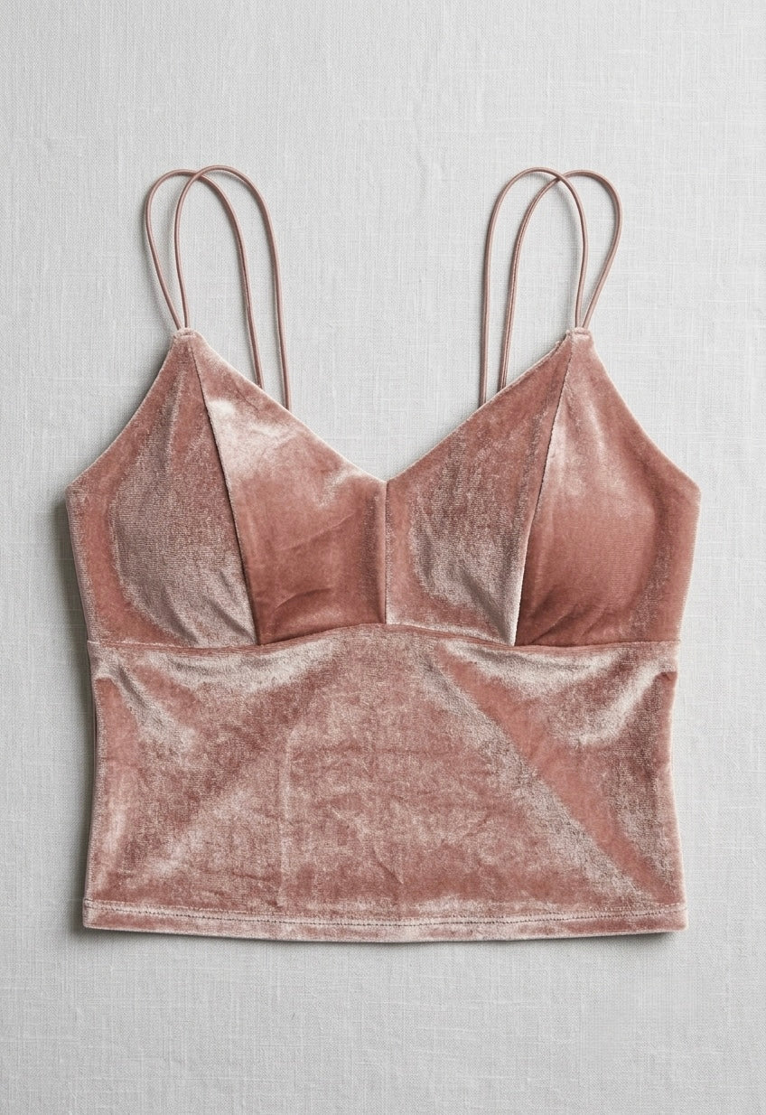 Dusty Rose Velvet Bustier built-In Bra Top