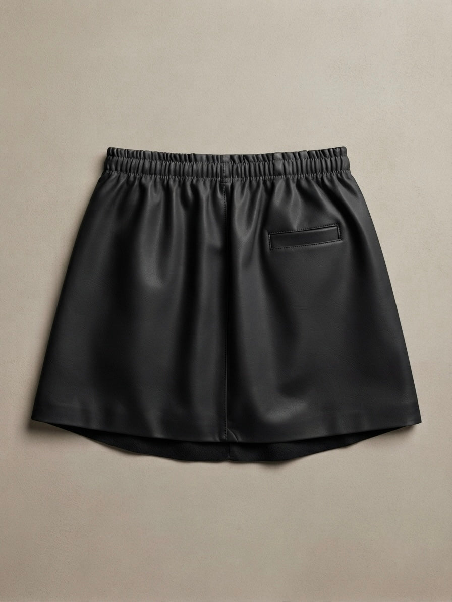 Faux Leather A-Line Mini Skirt- Shorts attached