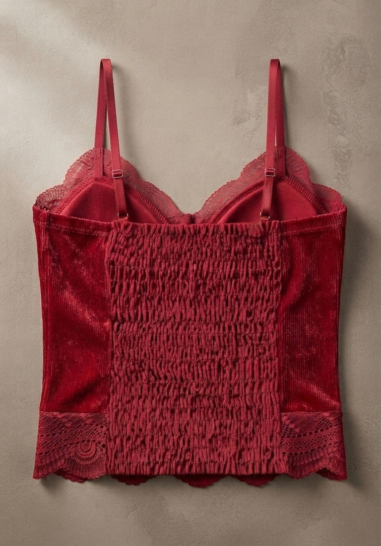Velvet Lace-Trim Corset built-in bra top